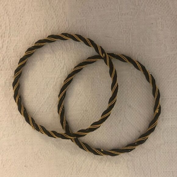 5/$25 SALE Set of Two (2) Braided Twist Gold and Black Tone Bracelets - Picture 1 of 5
